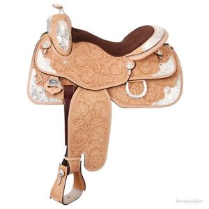 Western Silver Show Saddle - Silver Royal - Light Oil Leather -Sizes 14",15",16"