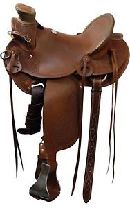 17" Showman Roping Style Saddle w Aluminum Stirrups Leather Tread & Buckle Strap