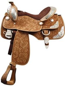 Fully Tooled Western Pleasure Silver Show Saddle 16" Med. Oil Argentina Leather