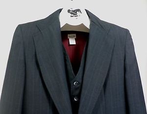 Reed Hill Mens Saddleseat 3 Pc Suit Black Pin  Wool Blend 46 - USA