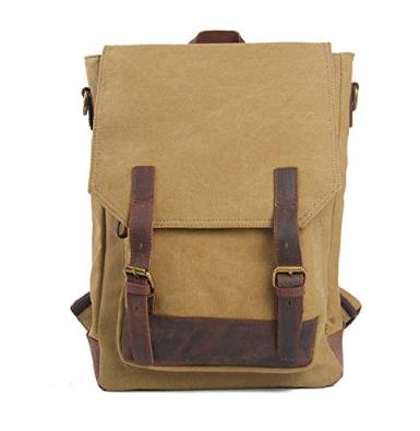 Leisure Canvas Genuine Leather Bagpack Backpack, Khaki