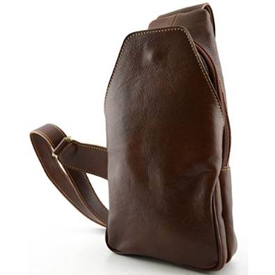 Italian Genuine Leather Mono-Shoulder Backpack With Front Pocket Color Brown - Made In Italy Leather Bags