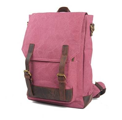 Leisure Canvas Genuine Leather Bagpack Backpack, Rose Red