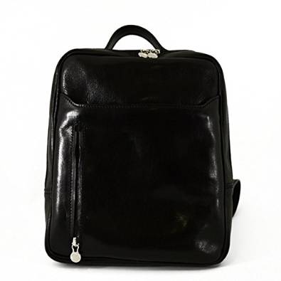 Italian Genuine Leather Backpack With Front Pockets Color Black - Made In Italy Leather Bags