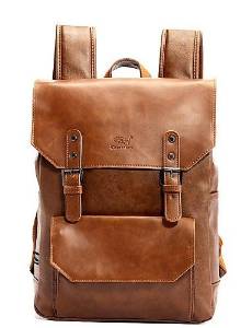 ZWC Men PU Bucket Backpack - Brown / Black