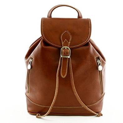 Italian Woman Leather Backpack Color Cognac - Made In Italy Leather Bags