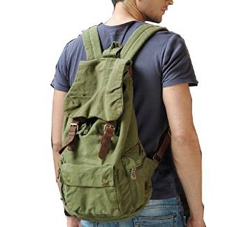 Whatland Specially High Density Thick Canvas Backpack Rucksack, Green