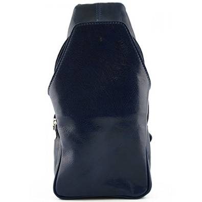 Italian Genuine Leather Mono-Shoulder Backpack With Front Pocket Color Blue - Made In Italy Leather Bags