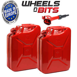 2 x NEW HIGH QUALITY METAL POWER COATED RED JERRY CAN 20L LITRE WITH SPOUT