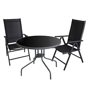 Sitzgruppe Gartengarnitur Gartenmöbel Set Hochlehner Glastisch Ø90cm - 3tlg