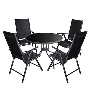Sitzgruppe Gartengarnitur Gartenmöbel Set Hochlehner Glastisch Ø90cm - 5tlg