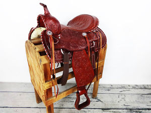 15" SILVER LACED WESTERN TOOLED LEATHER HORSE COWBOY PLEASURE TRAIL SADDLE TACK