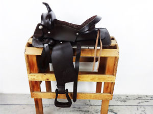 17" WESTERN HORSE BROWN COWBOY PLEASURE TRAIL LEATHER SADDLE SHOW RANCH TACK