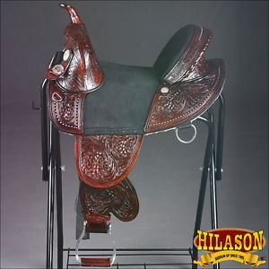 TW105DB-A HILASON TREELESS WESTERN TRAIL BARREL RACING LEATHER HORSE SADDLE 16"