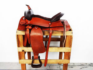 16" TAN LEATHER WESTERN HORSE COWBOY FULL PLEASURE TRAIL RANCH SADDLE TACK