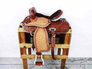 15" ROUGH OUT WESTERN RAWHIDE LEATHER COWBOY BARREL RACING HORSE SADDLE TACK
