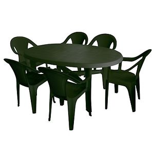 7TLG GARTENMÖBEL CAMPINGMÖBEL SET 165x110CM OVAL STAPELSTUHL VOLLKUNSTSTOFF GRÜN