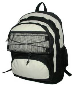 USA Wholesaler- 25362738-18" Backpack w/2 main compts, 18"x13"x8",Black/Beige. Case Pack 24