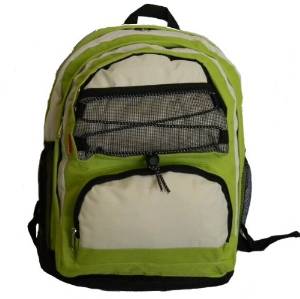 Bulk Buys 18 in. Backpack with 2 main compts, 18 in. x13 in. x8 in. ,Lime Green-Beige. - Case of 24