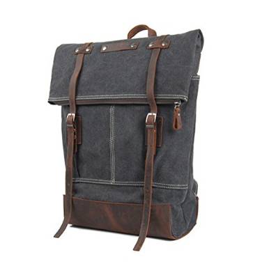 Canvas Genuine Leather BagPack Backpack, Dark Grey