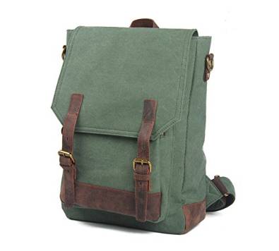 Leisure Canvas Genuine Leather Bagpack Backpack, Green