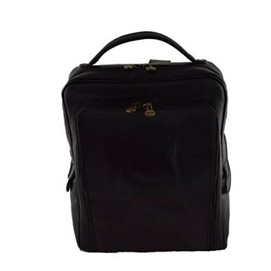 Man Genuine Leather Backpack With Front Zipped Pocket Black - Made In Italy