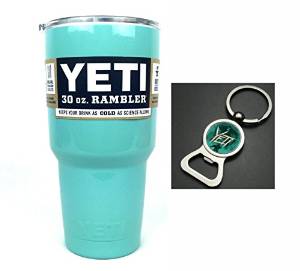 Yeti Custom Seafoam 30 oz Rambler Tumbler Stainless Steel Cup with Clear Lid and Free Bottle Opener Keychain - Keeps your drink hot or cold! *