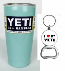 Seafoam Yeti Coolers 20 oz Rambler Tumbler Cup with Lid and Bottle Opener Keychain *