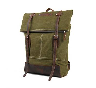 Canvas Genuine Leather BagPack Backpack, Green