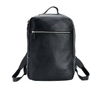 Unisex Fashion Black Genuine Leather 2 Pockets Backpack Shoulder Bag
