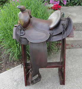 14" Vintage Handmade GEORGE LAWRENCE Western Horse Cowboy Ranch Roping Saddle