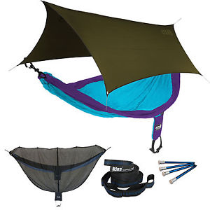 ENO SingleNest OneLink Sleep System - Purple/Teal Hammock With Olive Profly