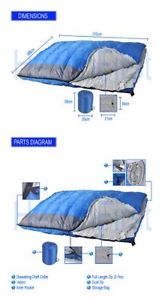 XL Double Sleep Bag Warm 400gsm Fill Cold Weather 3-4 Season Camping Hiking
