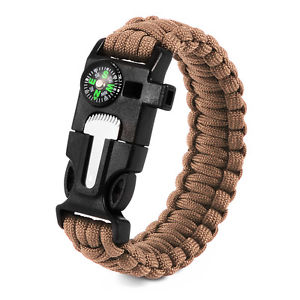 5 in 1 Multifunctional Paracord Bracelet With Compass Flint Fire Starter Scraper