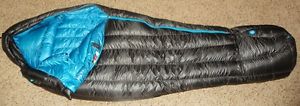 NEW MARMOT PLASMA 15 LONG SLEEPING BAG - BLACK AND LIGHT BLUE