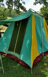 Vintage Premium Grade Canvas 11' x 9' Heavy Duty Camping Tent w Original Poles