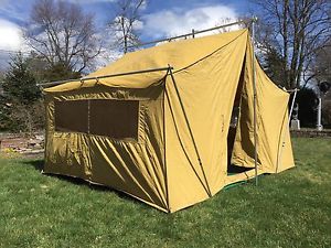 Vintage Eureka Canvas Cabin Tent w/Aluminum Poles 10' 6" X 8'