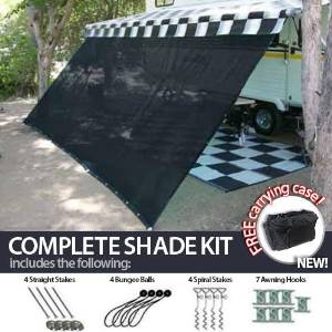 10' x 10' RV Awning Shade (Black) Complete Kit with Carry Bag Canopy Shelter Screen Panel and Awning Maintenance Manual Motor Home Trailer Awning Shade