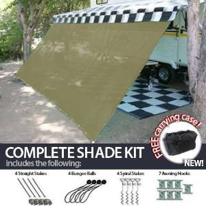 8' x 10' RV Awning Shade (Biege / Tan) Complete Kit with Carry Bag Canopy Shelter Screen Panel and Awning Maintenance Manual Motor Home Trailer Awning Shade