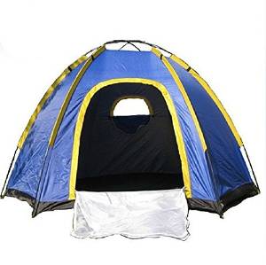 ZJKC&reg; 4-person Sundome Hexagon Camping Tent 210D Anti-tear Waterproof Nylon Oxford Floor Sheet PU2000mm 86.6'' x 86.6'' x 51.2'' Cabin Tent (Blue)