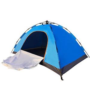 ZJKC&reg; 2 to 4 Man Automatic Popup Camping Tent, One Room, 8.5mm Fiberglass Poles, 210D Nylon Oxford with Excellent Waterproof, Blue Backpacking Tent
