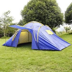 ComfyZone 2+1 Room Waterproof Tent 4-5 Person Outdoor Camping With Carry Bag Blue+Yellow