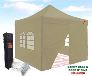 Outlet Tags Canopy - 10ftX10ft with 4pc WALLS Pop-Up Tent for Vendors, BBQ, Sun Shelter, Sports Teams, Outdoor Events - Tan