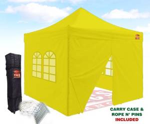 Outlet Tags Canopy - 10ftX10ft with 4pc WALLS Pop-Up Tent for Vendors, BBQ, Sun Shelter, Sports Teams, Outdoor Events - YELLOW