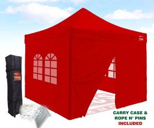 Outlet Tags Canopy - 10ftX10ft with 4pc WALLS Pop-Up Tent for Vendors, BBQ, Sun Shelter, Sports Teams, Outdoor Events - RED