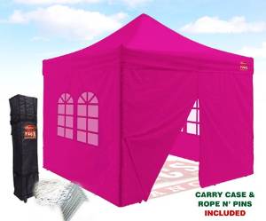Outlet Tags Canopy - 10ftX10ft with 4pc WALLS Pop-Up Tent for Vendors, BBQ, Sun Shelter, Sports Teams, Outdoor Events - PINK