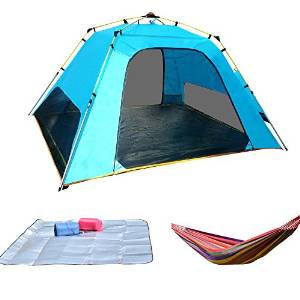 7'x7' Instant Tent 3-4 Person Blue Camping Lightspeed Outdoors Ample Waterproof with Hammock
