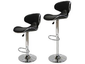 Cherry Queen 2 pcs Swivel Black Elegant PU Leather Modern Adjustable Bar Stool Chair Barstool