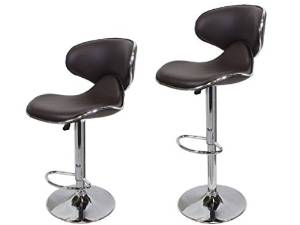 Cherry Queen 2 pcs Swivel Brown Elegant PU Leather Modern Adjustable Bar Stool Chair Barstool