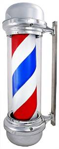 Cherry Queen Barber Pole LED Light Red White Blue Stripes Rotating Metal Hair Salon Shop Sign